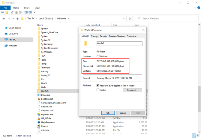 ukuran folder winsxs di Windows10