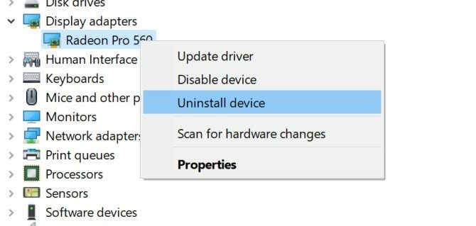 Menghapus instalan driver video sebelum menginstal ulang