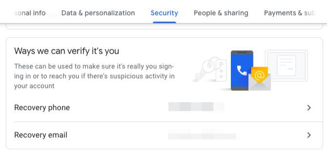 Tampilan email pemulihan dan nomor telepon di akun Google