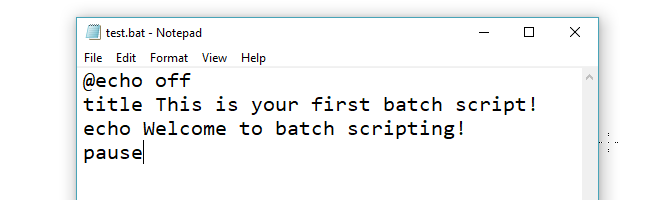 File Tes Bat ditulis dalam Notepad