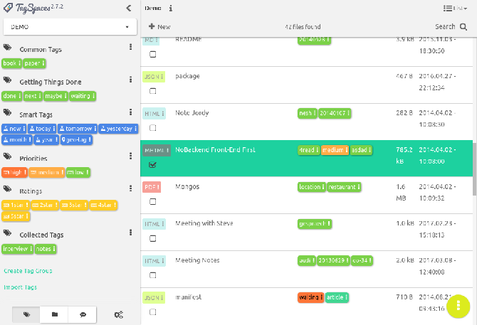 Ini adalah tangkapan layar dari layar aplikasi explorer file tagspaces alternatif Windows File Explorer