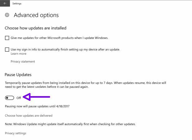 Windows 10 Creators Update Memperkenalkan Tombol Pembaruan Jeda Baru