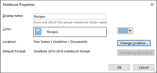 Properti Notebook OneNote
