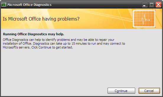 Cara Memperbaiki Masalah Microsoft Office dengan MS Office Diagnostics 2 jendela pertama