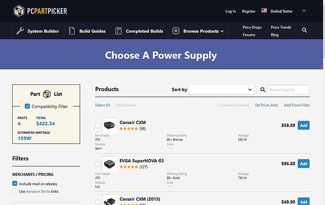 Menggunakan PC Part Picker - menelusuri komponen