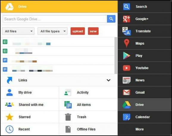 Menu Hitam: Akses Semua Layanan Google Dalam Satu Menu [Chrome] Gdrive dengan menu yang dapat diperluas