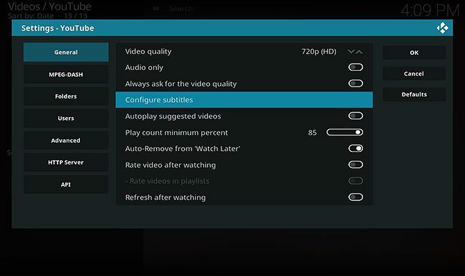 Cara Memasang dan Menggunakan YouTube Kodi Add-On - mengkonfigurasi subtitle