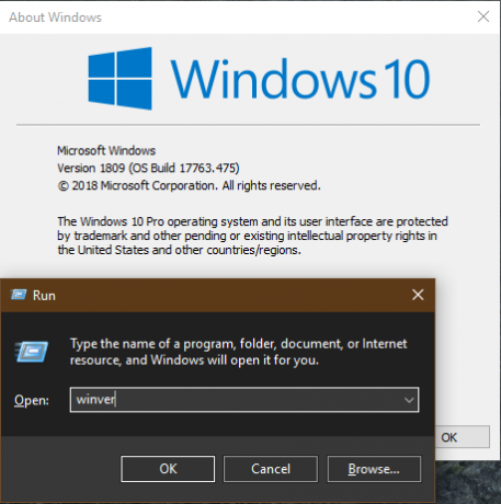 Perintah Windows 10 winver