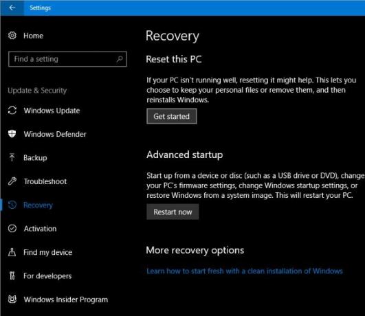 Pulihkan Windows 10 dengan menggunakan Reset PC ini