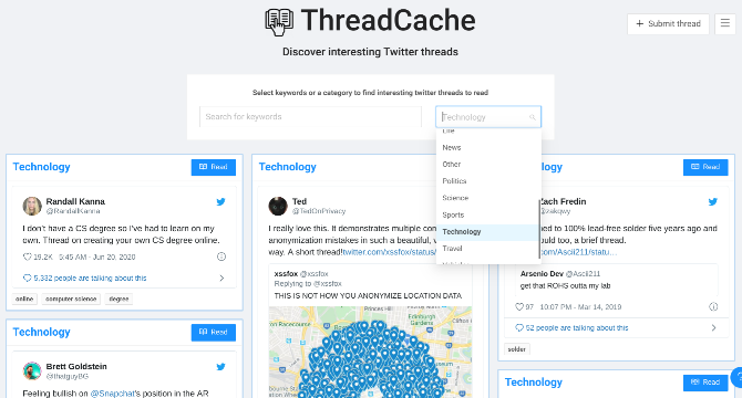 Temukan utas Twitter yang layak dibaca di ThreadCache 