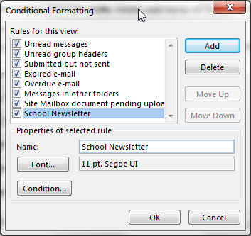 Panel Aturan Pemformatan Bersyarat Outlook