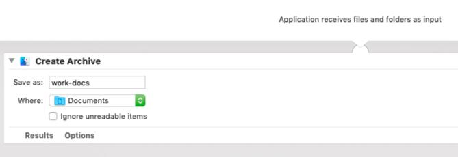 Aplikasi automator untuk membuat arsip dari file yang dipilih pada Mac