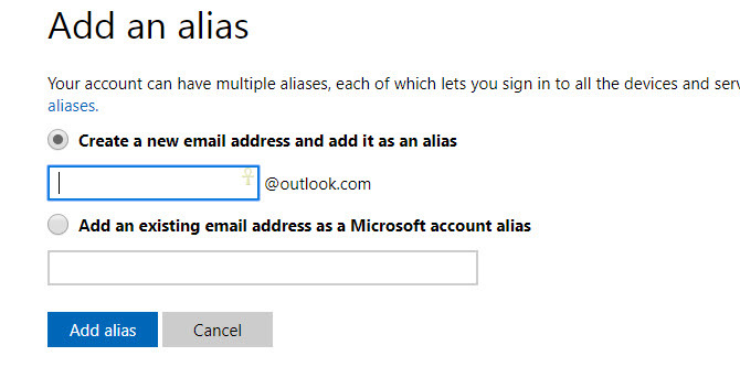 tambahkan alias - email akun microsoft