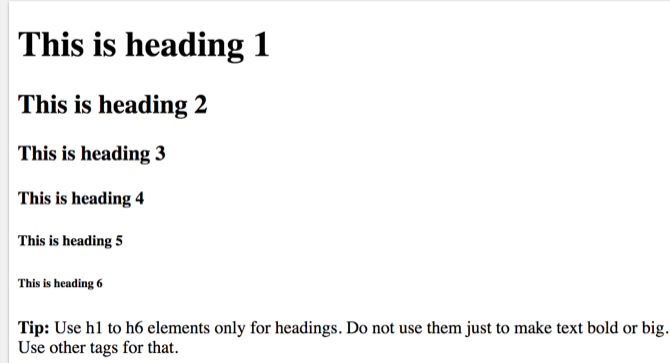 tag heading html