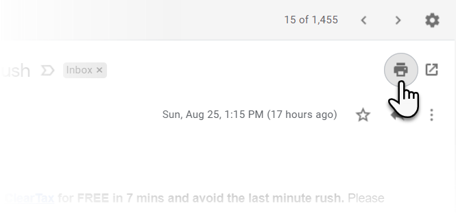 Klik ikon Cetak Email Gmail 