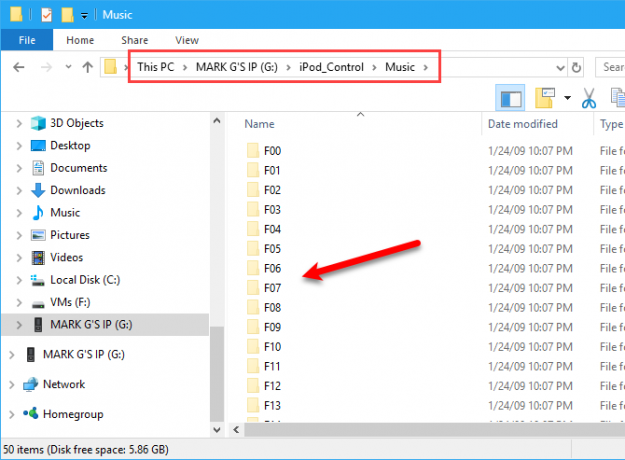 Musik iPod di File Explorer