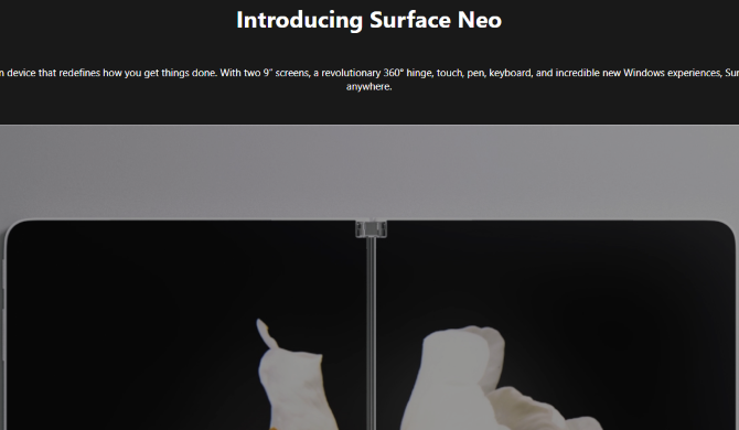Halaman produk Microsoft Surface Neo setelah penundaan