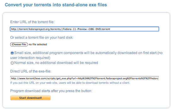 Unduh Torrent Tanpa Klien Melalui Torrent2Exe [Windows] torrent2fedora