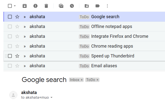 email yang difilter oleh alias di Gmail