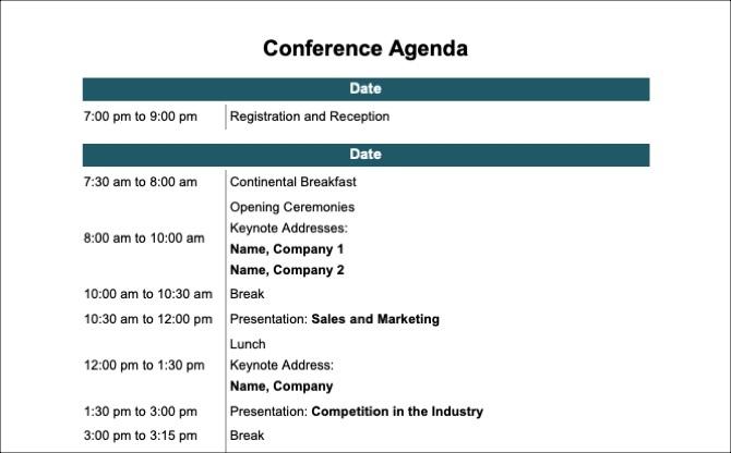 Agenda pertemuan konferensi