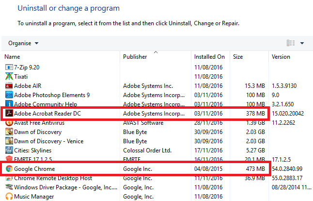 ukuran chrome vs acrobat