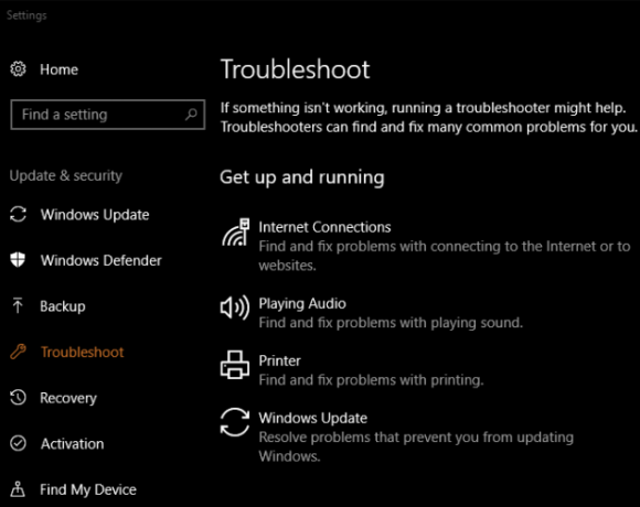 menu pemecahan masalah windows