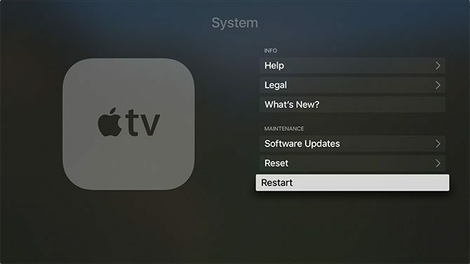 Mulai ulang Apple TV