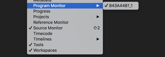 Item menu monitor program Premiere Pro