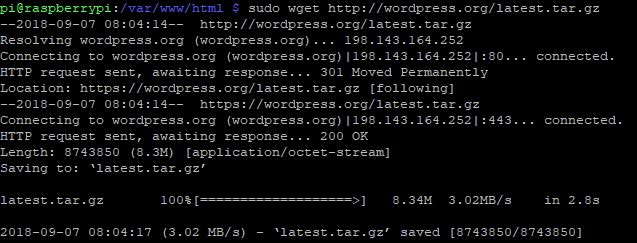 Unduh WordPress dengan wget