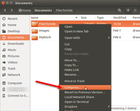 Kompres folder menjadi file ZIP di Nautilus di Ubuntu