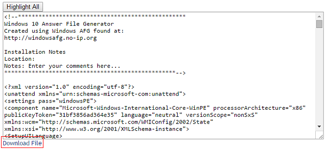 Windows Answer Generator Pengaturan Umum Unduhan XML