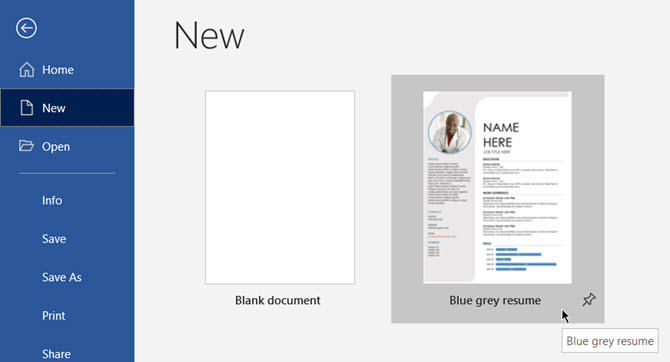 Pilih templat di Microsoft Word