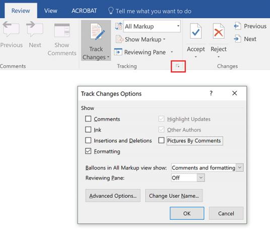 Cara Memfilter dan Menerapkan Perubahan yang Dilacak di Microsoft Word Track Change Options