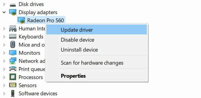 Memperbarui driver video di Windows 10