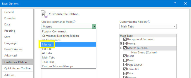 excel pilih perintah dari