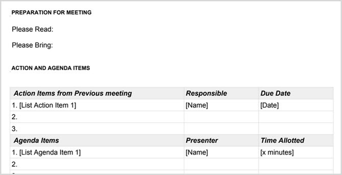 Templat agenda pertemuan Google Documents
