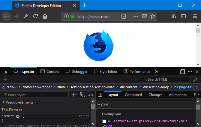 Tangkapan layar Firefox Developer Edition