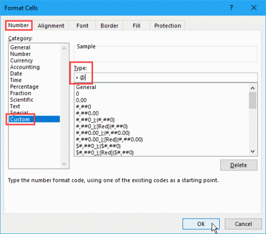 Buat format khusus untuk peluru di Excel