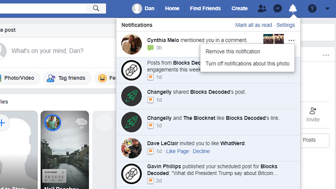 facebook hapus opsi menu notifikasi