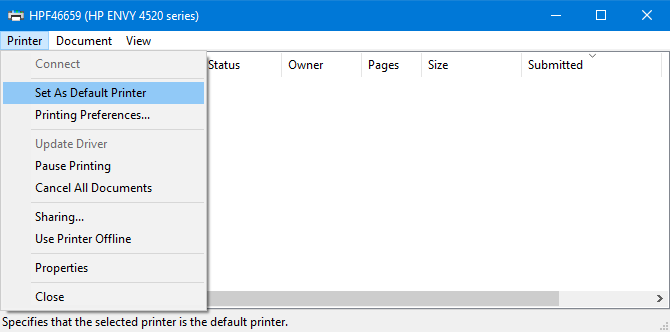 atur printer sebagai default