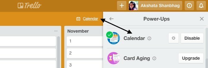 Pengaktifan Kalender Trello