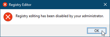 Pengeditan registri telah dinonaktifkan oleh pesan administrator Anda di Windows 10