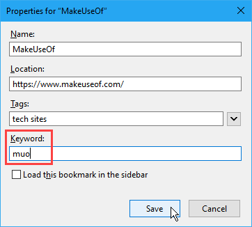 Tambahkan kata kunci ke bookmark di Firefox