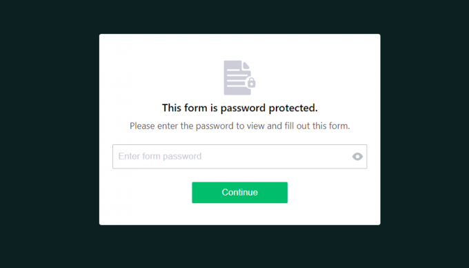Tangkapan layar formulir jotform yang dilindungi kata sandi