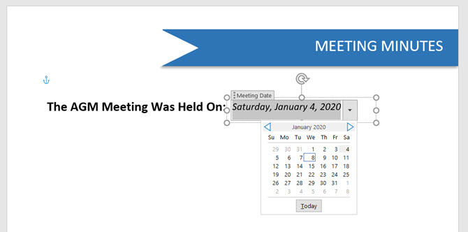 Kontrol Konten Pemilih Tanggal Microsoft Word
