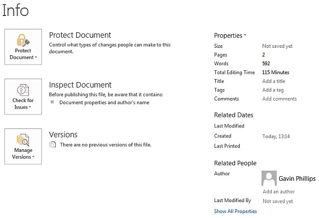 Informasi Dokumen Microsoft Word 2013