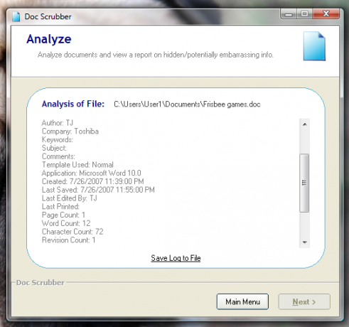 Cara Scrub Metadata Dari Word Documents [Windows] docscrubber analysis