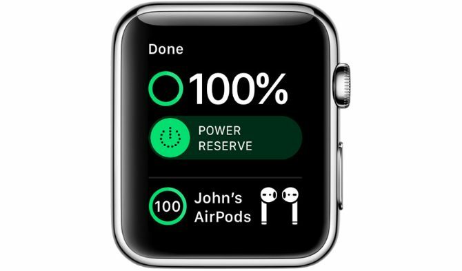 Apple Watch Control Center menunjukkan baterai AirPods