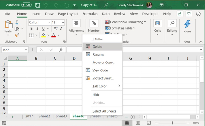 Excel Delete Tab