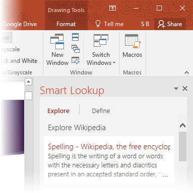 Smart Lookup Panel terbuka di sebelah kanan.